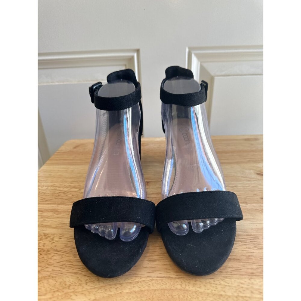 Boohoo Size 6 Black Suede Ankle Strap Block Heel Open Toe Sandals Shoes